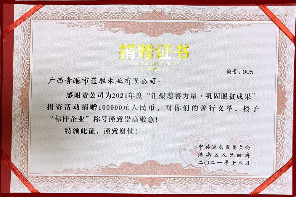 2021藍勝捐贈證書